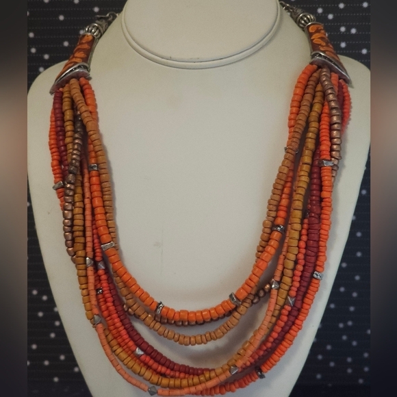 Chicos Multi-strand Orange Faux Coral & Enamel Statement Necklace - Picture 1 of 6